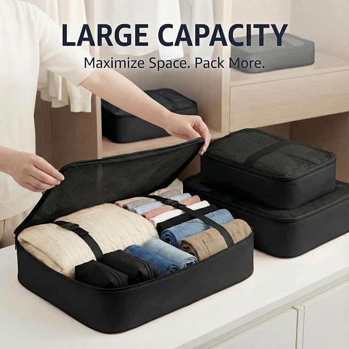 8 Set Packing Cubes for Travel with Clear Toiletry Bag, Durable Luggage Packing Organizers for Suitcase, Carry-On Accessories, TSA Approved See-Through Cubes, Space-Saving Storage Bags - Image 5