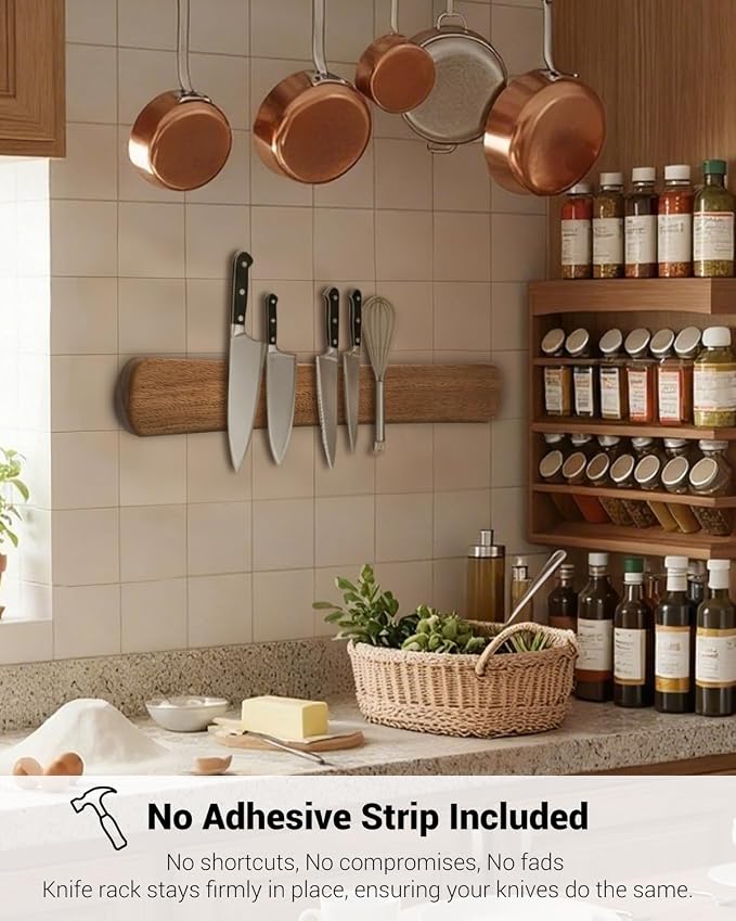 Magnetic Knife Holder, 24 Inch Acacia Wood Knife Strip for Wall or Fridge | Fridge Magnetic or Screw-Mounted, Strong Magnet Secures Knives, Space-Saving, Kitchen Knife Storage, Housewarming Gift - Image 7