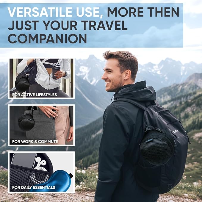 Neck Pillow Case and Travel Bag, Compression Storage Cover, Black | Mesh Cover with Snap Clasp, Compact Carrying Case Attaches to Luggage, Backpack or Purse, for Travel Neck Pillows - Image 10