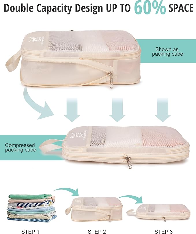 6/8 Set Space Saving Compression Packing Cubes Lightweight Packing Cube | Expandable Space-Saving Compression Cubes 6 Set Lightweight Travel Luggage Packing Cubes Organizer Essentials Smooth Zippers - Image 3