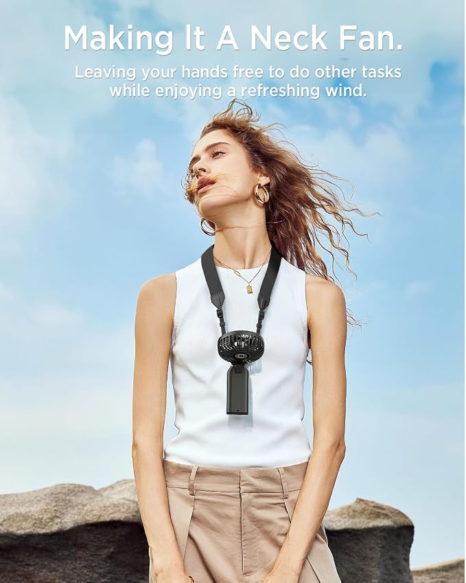 EasyAcc Portable Handheld Fan, 9000mAh + 53H Cooling Time+ ODM Durrable + with Hands-Free Camera Strap + Backup Power + 4 Speeds, Rechargeable Handheld Fan for Travel Outdoor - Image 4