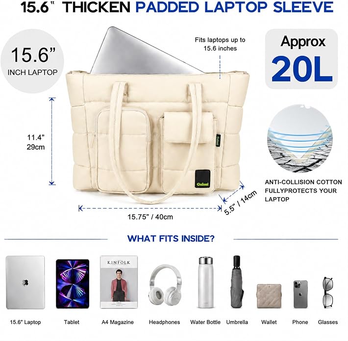 Women Quilted Tote Bag,Lightweight Puffer Travel Bag with Multi Compartment,Luggage Sleeve & Water Bottle Pockets - Image 3