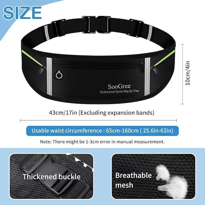 SooGree Slim Running Belt Sport Fanny Pack for Women Men,Reflective Waist Pack Runner Pouch Belt, Zipper Waterproof Running Phone Holder Jogging Pouch for Phone Money (GSP8806 Black) - Image 2