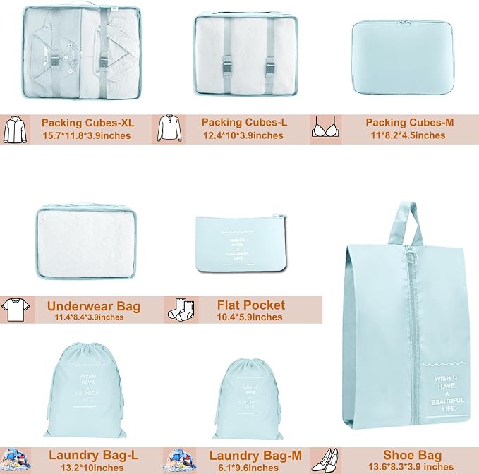 Packing Cubes for Travel- 8 Set Luggage Organizer Bags for Family, Mesh Breathable Travel Packing Cubes for Suitcases Durable Travel Essentials Bags Set (Blue, 8 Set) - Image 3
