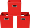 Fabric storage bins Cubes, Fabric Cube Organizer with Handle, Foldable Cube Bins for Cloth or Accessary Storage, 11x11x11, Set of 3, (Red) by Yunkeeper