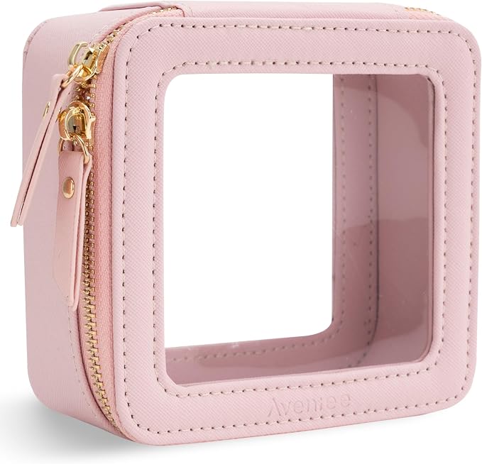 Aveniee Small Clear Makeup Bag,Mini Travel Toiletry Organizer TSA Approved,Waterproof Cosmetic Case with Zipper,Cute Car Essentials Pouch for Women,Pink by Aveniee