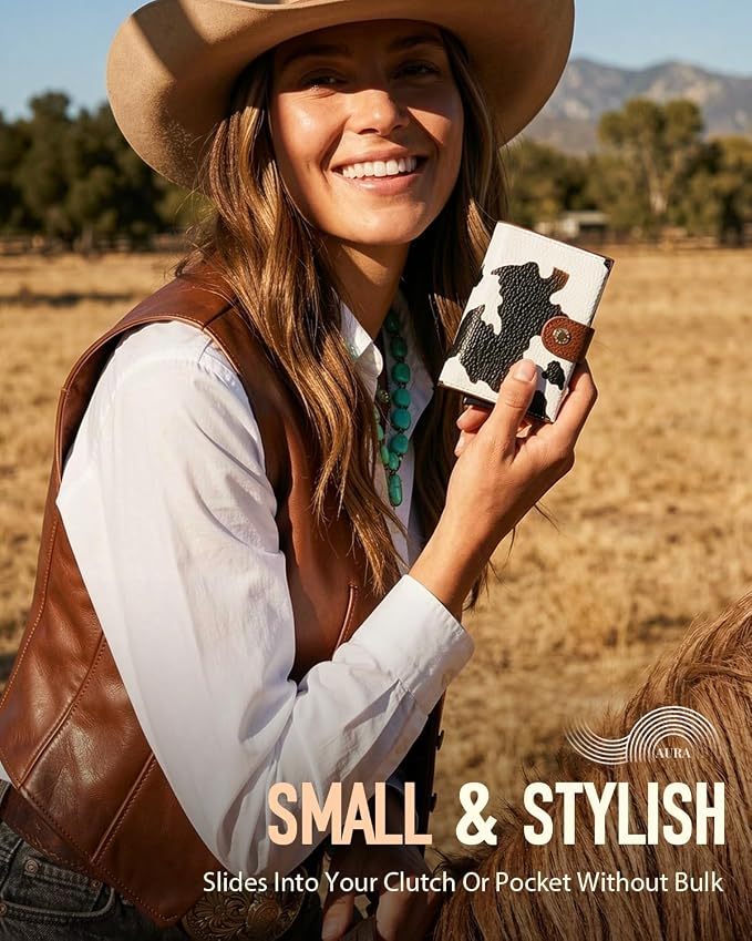 Women Wallet RFID Blocking Wallet for Women, Slim Small Size, Cow Print Top Grain Leather, Pop up Credit Card Holder, Trifold, Minimalist, 9-11 Cards Capacity ID Window Cash Pocket,Gift for Her - Image 2