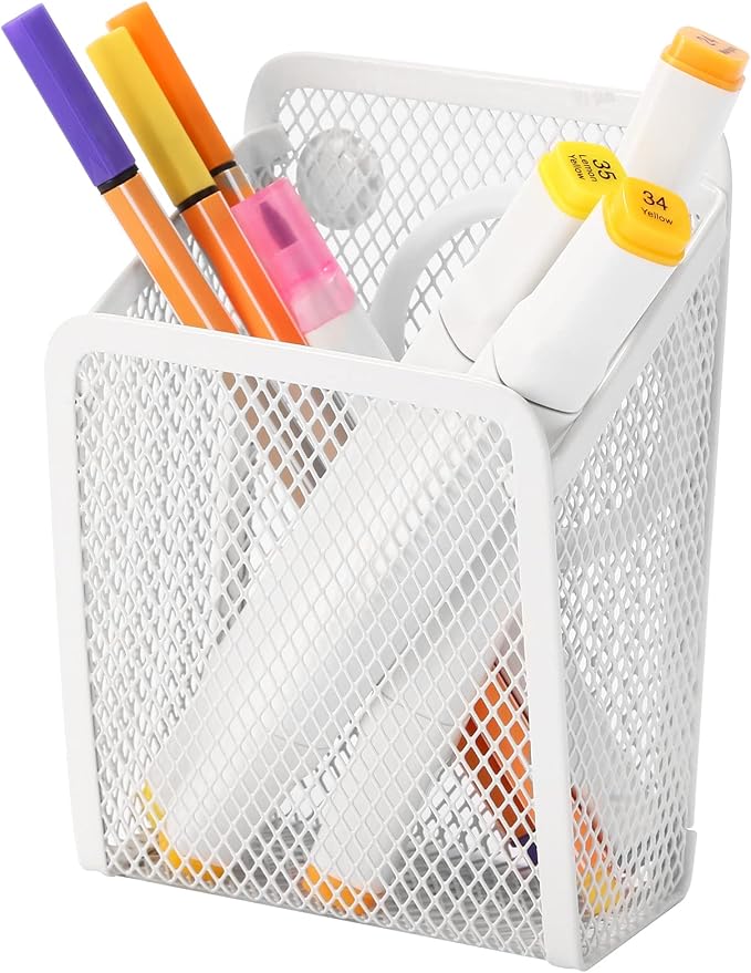 Magnetic Pencil Holder,Mesh Stainless Steel Pen Basket, Metal Writing Utensil Storage Organizer for Whiteboard,Blackboard,Kitchen, Locker, Home, or Office | Metal Writing Utensil Storage Organizer for Whiteboard,Blackboard,Kitchen, Locker, Home, or Office by Sanpaint
