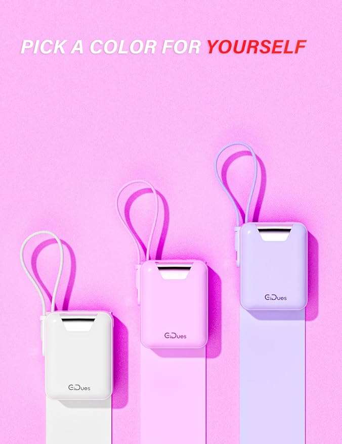 M1 Mini Portable Charger, 10000mAh Ultra-Compact Power Bank, 22.5W PD Fast Charging, Tpye-C Built-in Cable, Small External Battery Pack for iPhone, Samsung, Android iPad (Pink) - Image 6