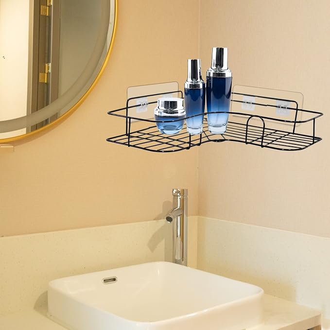 4 Pack Shower Caddy Adhesive for Replacement, Strong Transparent Adhesive for Shower Caddy Sticky Pads, No Drilling for Corner Shelf Basket, Bathroom Storage Shelves, Kitchen Racks and Soap Holder - Image 5