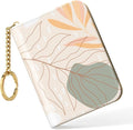 Nipichsha Credit Card Holder, Small RFID Card Wallet for Women, Slim Leather Card Holder Wallet, Credit Card Wallet Organizer, Pocket Business Card Case with Zipper & Keychain, Abstract Art Leaf by Nipichsha
