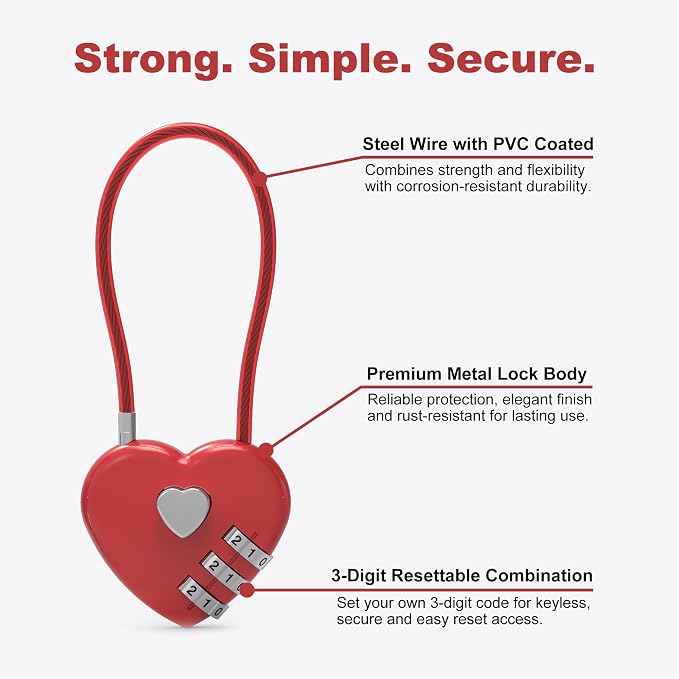 Small Combination Padlock, Cable Locks with Combination, Cute Padlock with Number, Combo Cable Lock for Luggage, Suitcase, Gym Locker, Backpack Zipper, Bag, Toolbox, Helmet, Travel Safe - Image 4