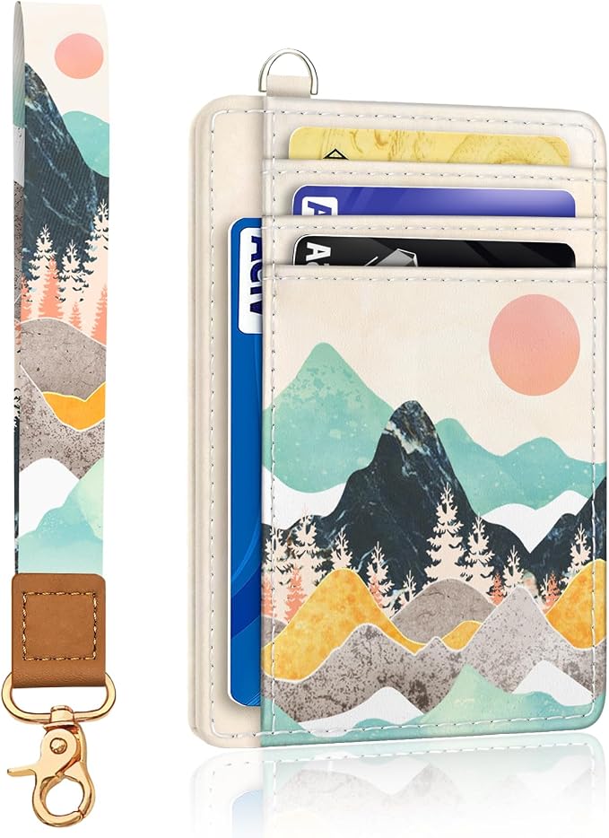 Yonlevres Sunrise Credit Card Holder Slim RFID Wallet Women Wristlet Small | Front Pocket, Handy, RFID Blocking, Woman Girls Ladies Gifts, D-ring for Keychain,Thin Mini Card Case, ID Window, PU Leather by Yonlevres