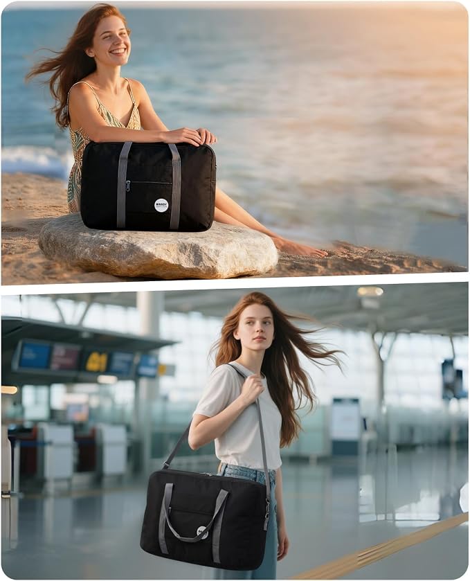 WANDF Personal Item Travel Bag, Carry On Duffle Bag Women | 18x14x8 inches, Airline Underseat Aprroved, Weekend Overnight Trips, Lightweight Packable - Image 2
