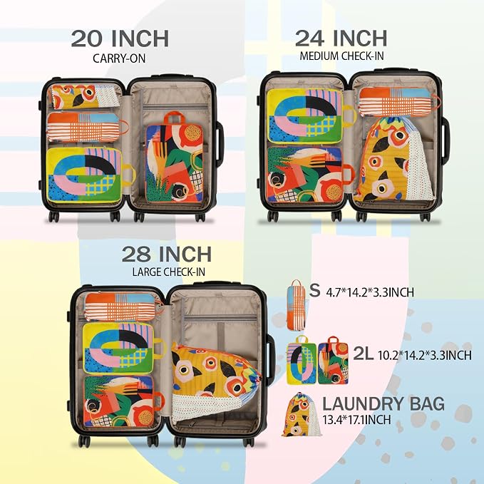 4 Pcs Compression Packing Cubes for Travel, Waterproof Luggage Organizer Washable Storage Bags Set - Packaging Cubes for Backpack Travel and Carry-Ons - Image 2