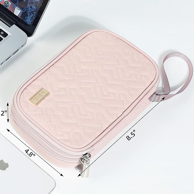 NISHEL Electronics Travel Organizer Cord Case, Charger Cable Tech Bag | Double-layer bag keeps chargers, cables, flash drive, and small tech essentials organized for trip, Medium, Pink - Image 6