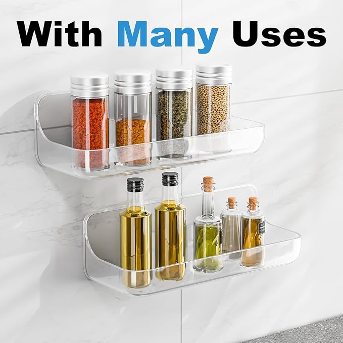Adhesive Bathroom Shelves, 2 Pack Acryilc No Drill Stick on Shelf - Image 7