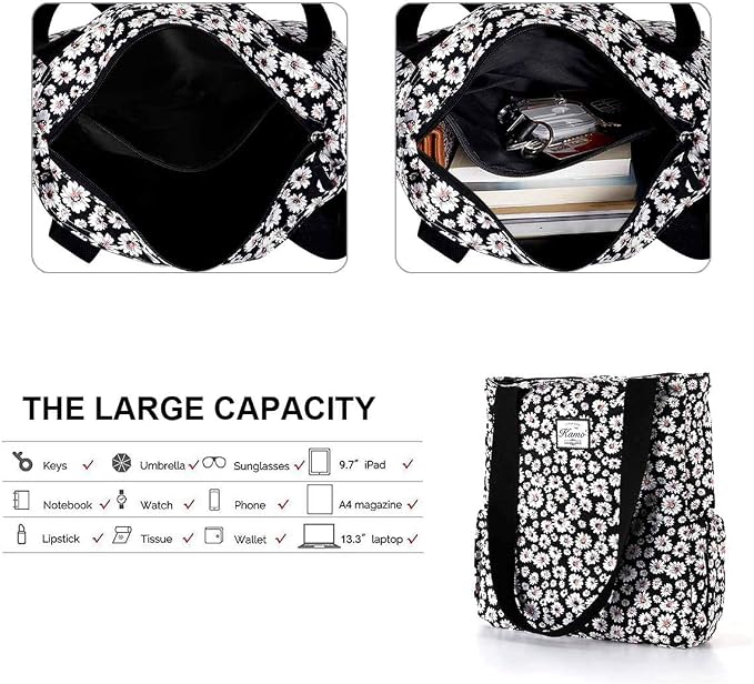 KAMO Floral Tote Bag - Waterproof Lightweight Handbags Travel Shoulder Bag for Hiking Yoga Gym Swimming Travel Beach - Image 5