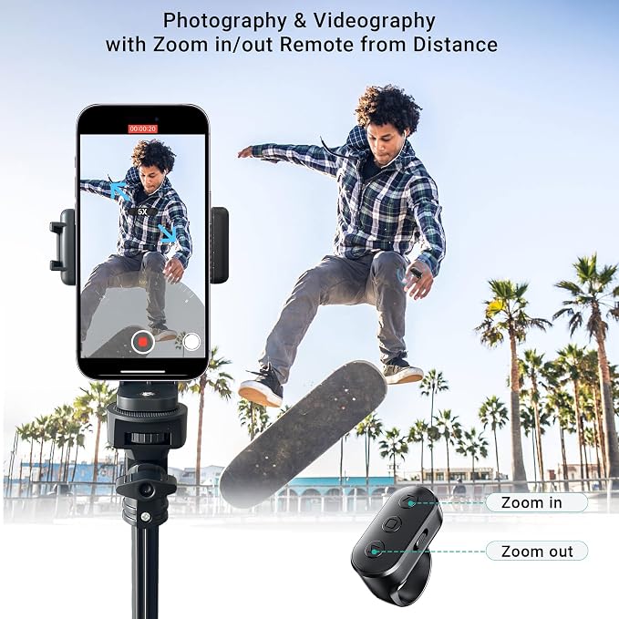 Phone Tripod Stand with Remote Zoom for Video Recording, Vlog Metal Selfie Stick Tripod for iPhone with Wireless Camera Shutter, Travel Extendable Phone Holder - Image 2
