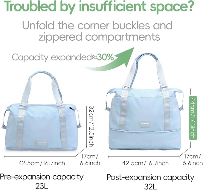 TINYAT Foldable Travel Duffle Bag Expandable Personal Item Travel Bag,32L | Expandable Gym Bag for Women Weekender Carry On Overnight Tote Large Capacity Portable Luggage Bag - Image 2