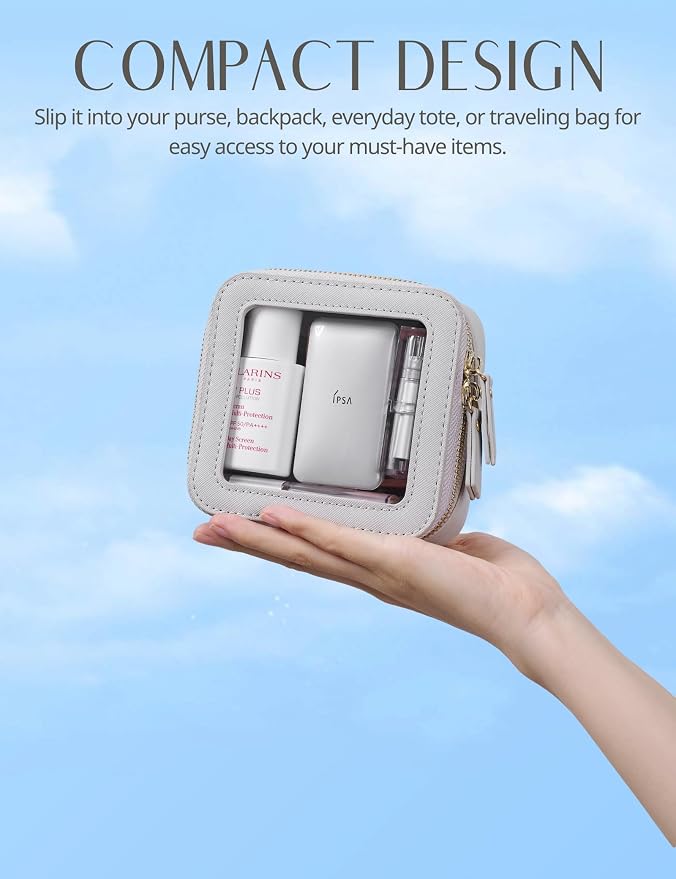Clear Makeup Case Toiletry Bag Travel Medium Clear Cosmetic Bag with Zipper, Make Up Bag Organizer Traveling TSA Approved Transparent Bag Car for Essentials, Mini & Medium, Beige Grey - Image 8