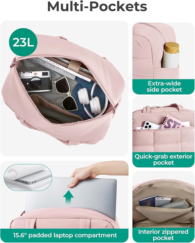 BAGSMART Gym Bag for Women, Carry on Travel Duffel Bag, Water-resistant Weekender with Shoe Compartment for Gym Travel Work, Light Pink, Medium - Image 4