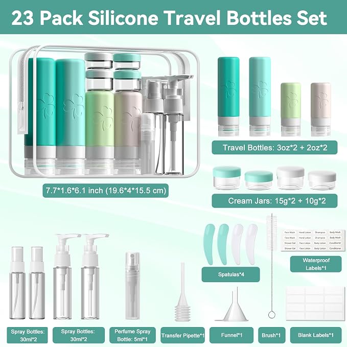 INSFIT 23 Pack Travel Bottles for Toiletries, TSA Approved Silicone Travel Size Toiletries with Toiletry Bag, BPA Free Leak Proof Refillable Travel Essentials for Liquids Shampoo Conditioner Lotion - Image 2