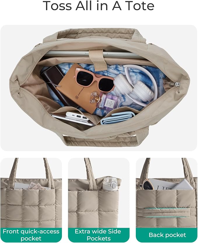 BAGSMART Expandable Tote Bag for Women, Puffer Work Tote Travel Bag | Quilted Carry On Bag for Travel Work Gym College, Waterproof Travel essentials - Image 4