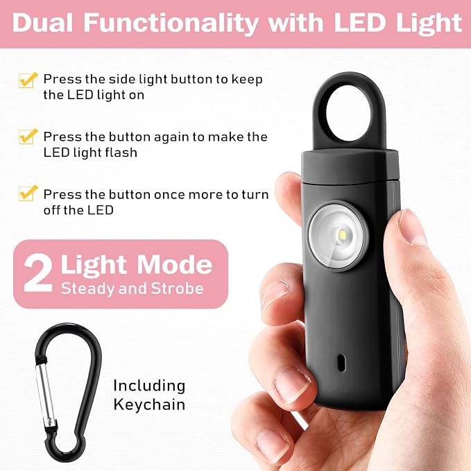 Tellegloww 6 Pcs 130 dB Personal Safety Alarm for Women, Personal Alarm Keychains Loud Siren with LED Strobe Light & Low Battery Notice Rechargeable Self Defense Keychain for Mom(Multicolor,Keychain) - Image 4