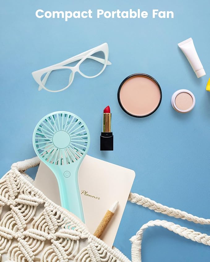 Edvision Portable Mini Fan - Powerful Personal Handheld Fan with 3 Speeds, Cute and Small, USB Rechargeable for Travel/Lash/Makeup/Outdoor/Home, Blue - Image 3