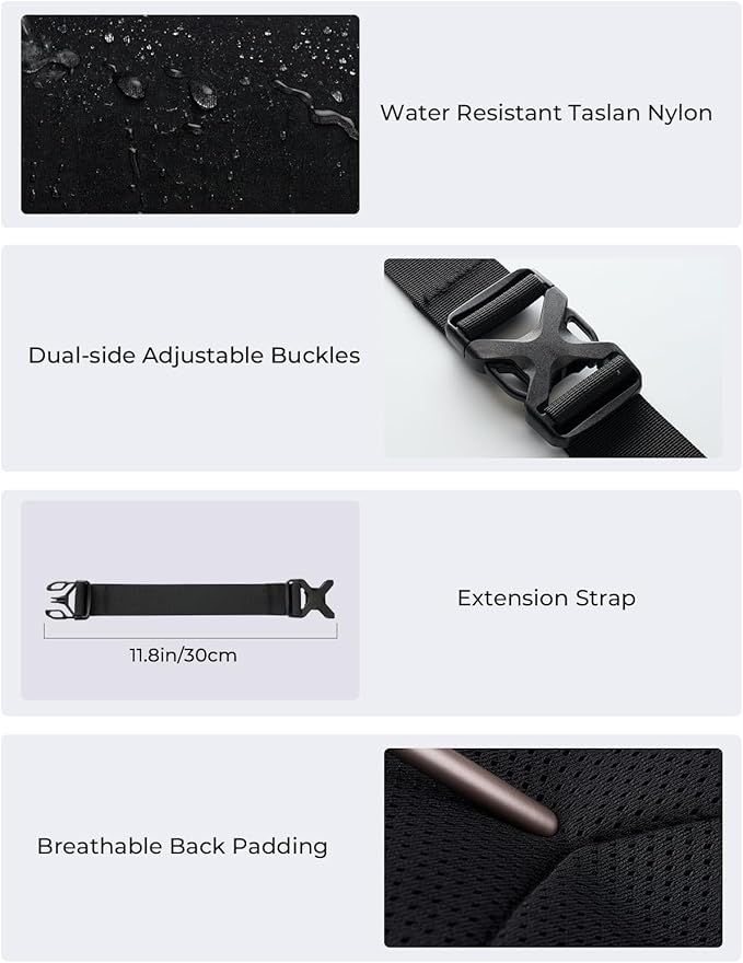 2.5L Fanny Pack for Women Men, RFID Blocking Crossbody Belt Bag, Black | Lightweight Water-Resistant Fabric, Adjustable Belt, Breathable Back Padding, Waist Bag for Running Hiking Dog Walking - Image 4