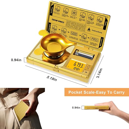 GRAM PRES High Precision Milligram Scale,Digital Mini Pocket Gram Scale | 50g/0.001g Mg Scale For Weighing Powders,Jewelry, Medicine, Gem, Reloading,Gold Scale With Cal Weight, Tweezer And Tray - Image 3
