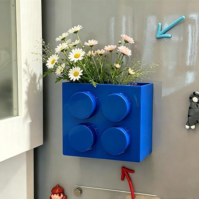 Magnetic Basket Organizer for Fridge - Lego-Style ABS Plastic Storage Box,No Drill Design for Kitchen Counter, Microwave & Whiteboard, Holds Up to 3.5 lbs (Blue) - Image 4