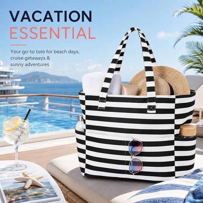 LEDAOU Large Beach Bag for Women, Waterproof Sandproof Tote Bag with Zipper | 36L Pool and Swim bag with Zipper, Wet/Dry pocket and 7 Pockets for Beach Days, Cruises, Vacations and Family travel - Image 4