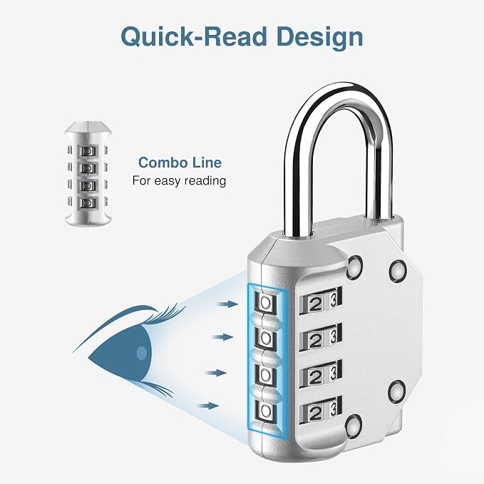 Puroma 1 Pack Combination Lock Locker 4 Digits Combo Padlock Gym Silver | For School Gate Fence Toolbox Hasp Storage, Outdoor, Resettable, Weatherproof, Side Window, Crack Cut Resist, Hardened Steel - Image 3