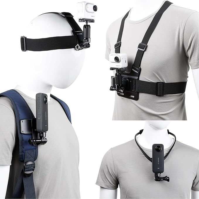 Pellking Accessories Mount Kit for Insta360 X5 X4 X3 X2 X Go 3s Ultra | 4in1 Chest Mount Strap Harness/ Head Mount/ Neck Holder/ Backpack Strap Mount for Insta 360 Ace Pro 2 Camera - Image 7