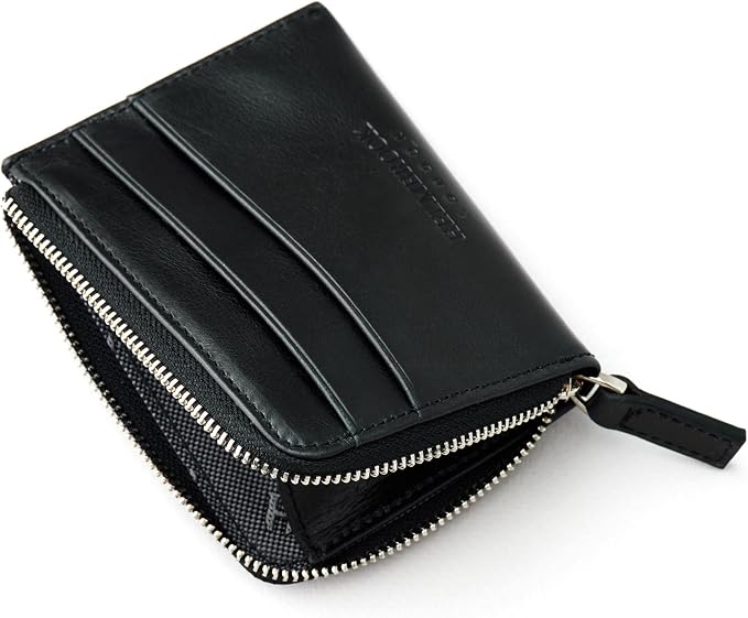 RFID Blocking Zipper Wallet, Slim Business Card Holder, Men & Women, Handcrafted Full-Grain Leather, Gift Box & Pouch, Christmas & Birthday, Black - Image 3