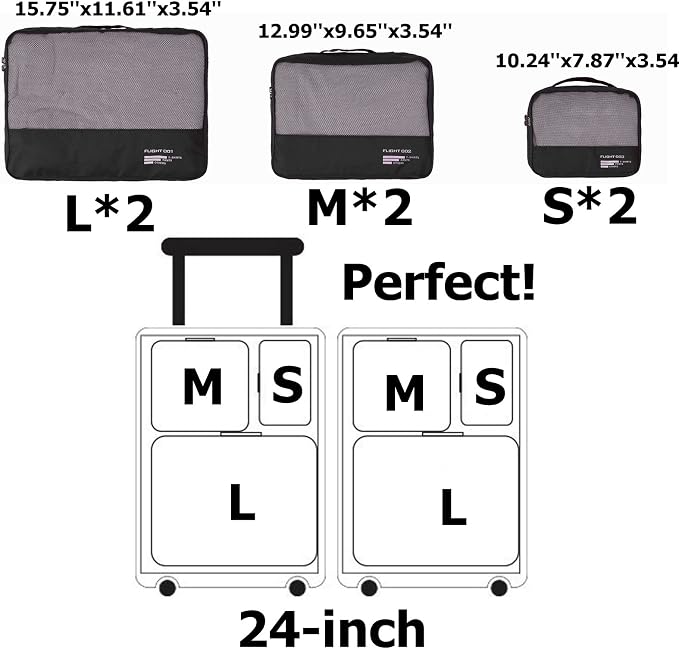 Packing Cubes Set Travel Luggage Organizers Suitcase Lightweight Accessories Black - Image 6