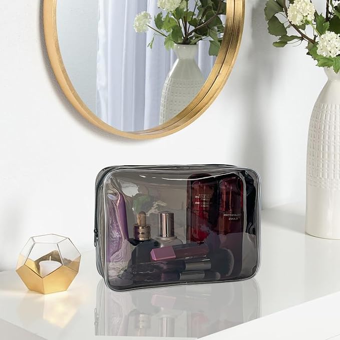 Waterproof PVC Makeup Bag - Leakproof Cosmetic Organizer for Travel Toiletry Storage 9.84×7.09×2.36 Inch for Women & Men (Black) - Image 4