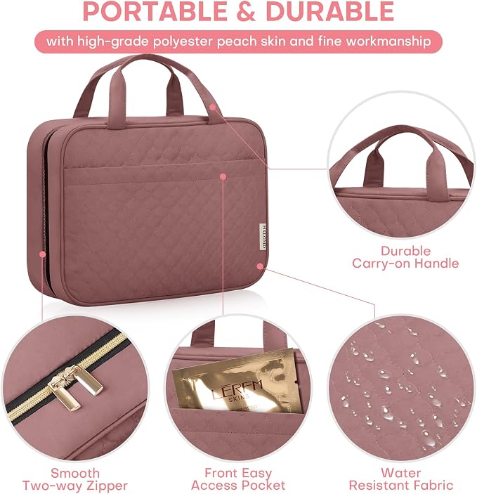 Travel Size Toiletry Bag for Women, Portable Cosmetic Bag with Hanging Hook, Travel Essentials Water-resistant Makeup Organizer for Accessories, Shampoo, Full-size Container, Toiletries - Image 4