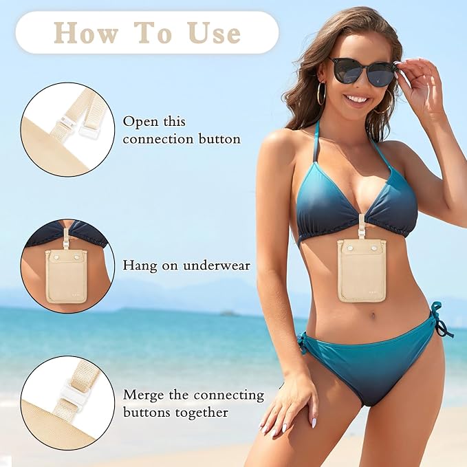 YOYI YOYI RFID Blocking Bra Wallet Neck Strap Secret Stash Pocket Cash Card | Skin-friendly fabric so thin it disappears inside your bra, RFID blocking keeps cards and cash secure from theft on the go - Image 6