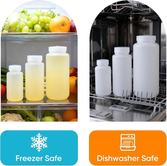 DEMORA 32 oz Plastic Bottles with Lids, Airtight Refillable Wide Mouth Travel Bottles for Toiletries, HDPE Food Grade Plastic Containers for Liquids Pill Water Sample Lab Reagent (Translucent, 2 Pcs) - Image 6