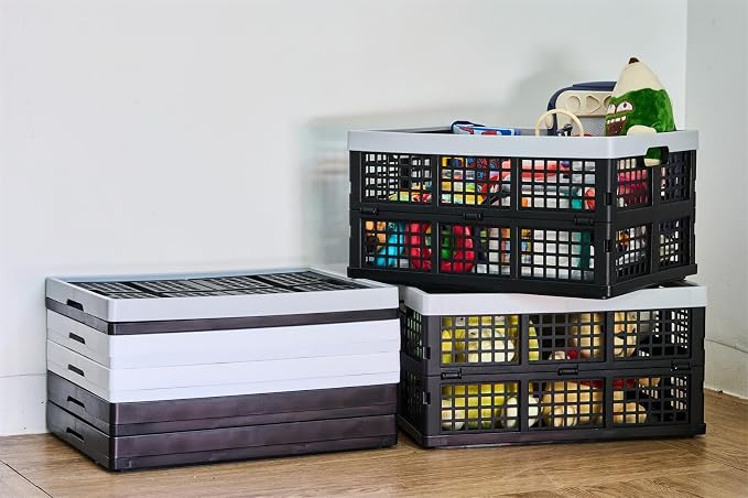 Aebeky 3-Pack Plastic Collapsible Storage Crates-30L,Foldable Plastic Crates for Storage (Black+Gray) - Image 7