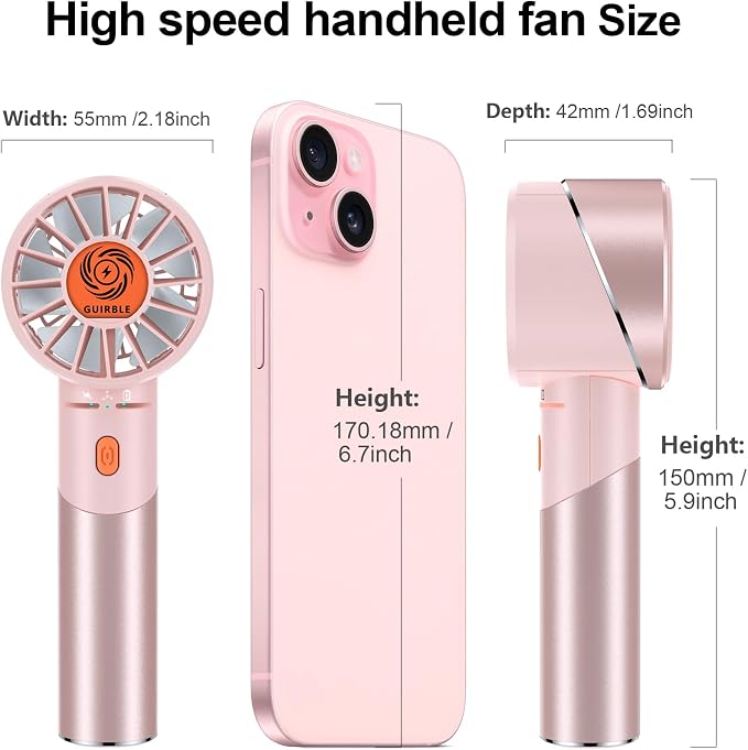Handheld Fan,Portable Turbo Fan,Powerful Personal Fan(7000rpm High-Speed Motor,Battery Work 3-16 H),USB Rechargeable Mini Handheld Fan for Travel/Outdoor/Gift/Makeup (Rose Pink) - Image 5