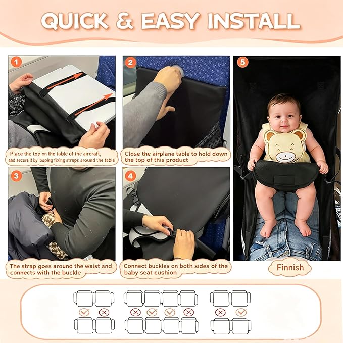 Toddler Airplane Bed, White, Baby Travel Essentials, 31 * 17Inch | Portable Seat Extender Travel Bed for Kids, Soft Baby Travel Essentials for Flying, Long Flight Must Haves Footrest - Image 4