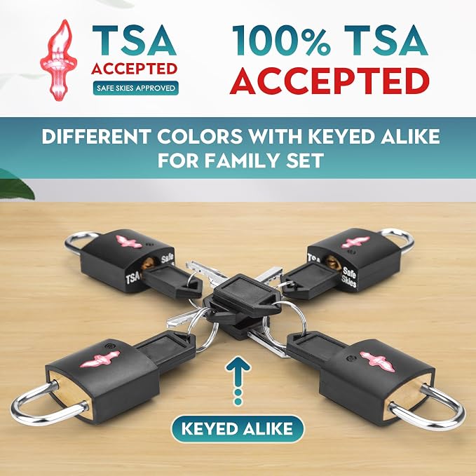 TSA Luggage Locks 8-Pack Black – Keyed Alike Safe Skies Approved for Travel | 8 Locks for Groups | Keyed Alike | 2 Keys/Lock | Safe Skies TSA Approved | 90-Day Warranty - Image 3