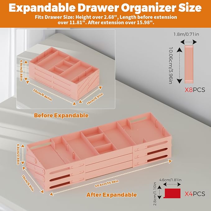 3 Tier Drawer Organizer Versatile Expandable Junk Drawer Organizer Pink | Multi-level Desk Organizer for Makeup, Jewelry, Cosmetics, Kitchen Storage, Smart Office Supply Drawer Storage for Gifts - Image 3