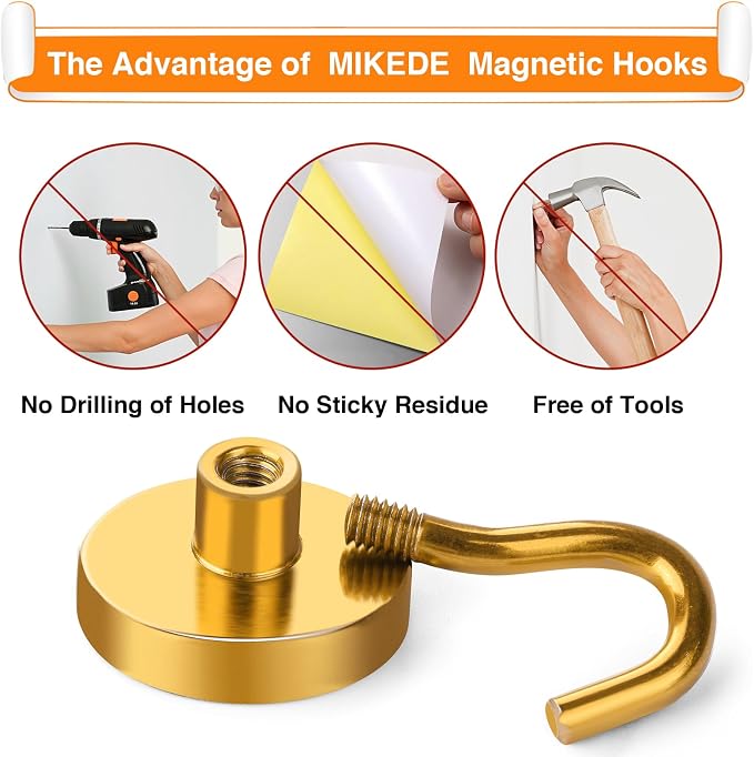 Magnetic Hooks Heavy Duty 40 Lbs Magnet with Hooks for Cruise Cabins | Strong Magnets Neodymium for Hanging Magnetic Wall Hooks for Refrigerator Locker Workplace Yellow 10 Pack - Image 7