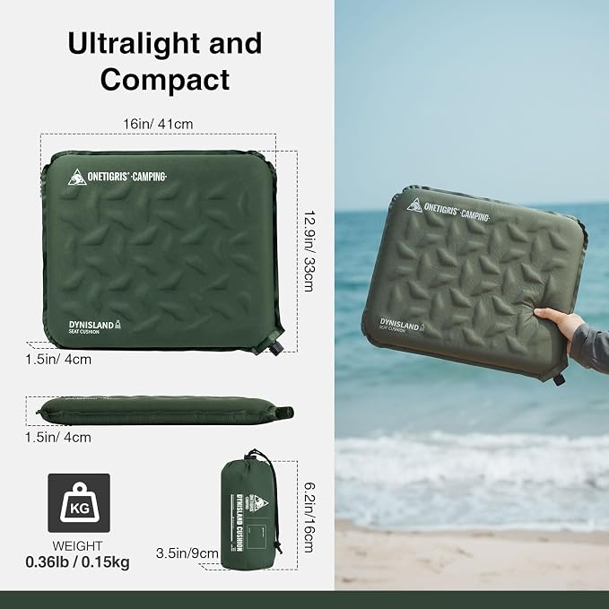 ONETIGRIS Inflatable Seat Cushion, Lightweight Waterproof Seat Pad | Lightweight waterproof inflatable cushion for camping, stadiums, travel, office chairs, car seats and outdoor events - Image 3