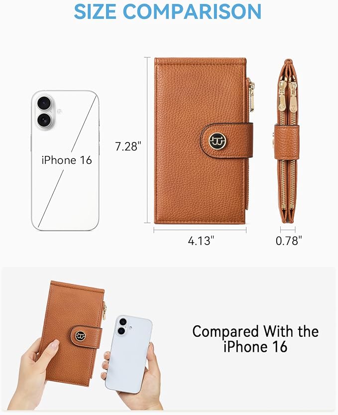 BOSTANTEN Leather Womens Wallet Large RFID Blocking Slim Card Holder | 16 Card Slots, 2 Zipper Pockets, Bifold, Long, Fits Most Purses, Organized Everyday Carry, Ladies Gifts, Brown - Image 2